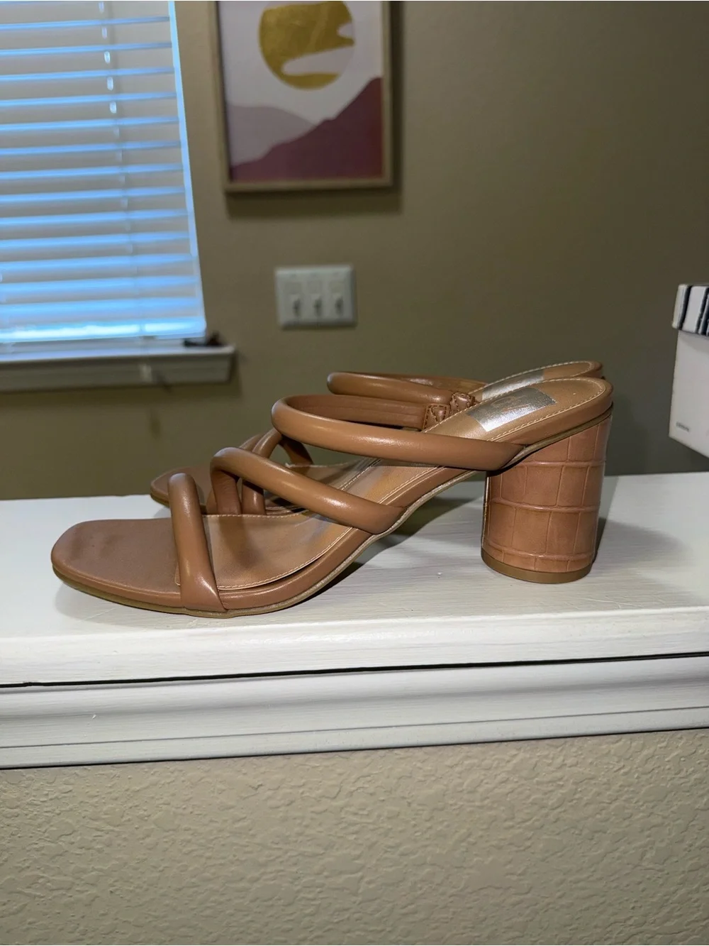 Dolce Vita Strappy Croc-Textured Block Heel Sandals in Brown